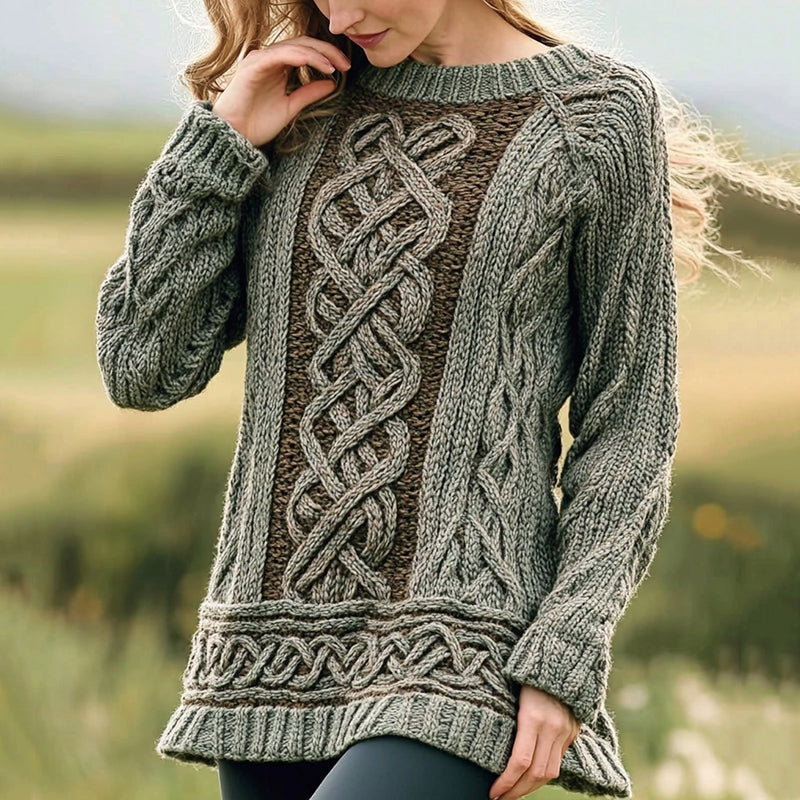 Women's Irish Celtic Knot Jacquard Crew Neck Sweater elevenforest