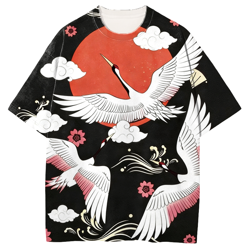 Comstylish Japanese Crane Graphic Print T-shirt