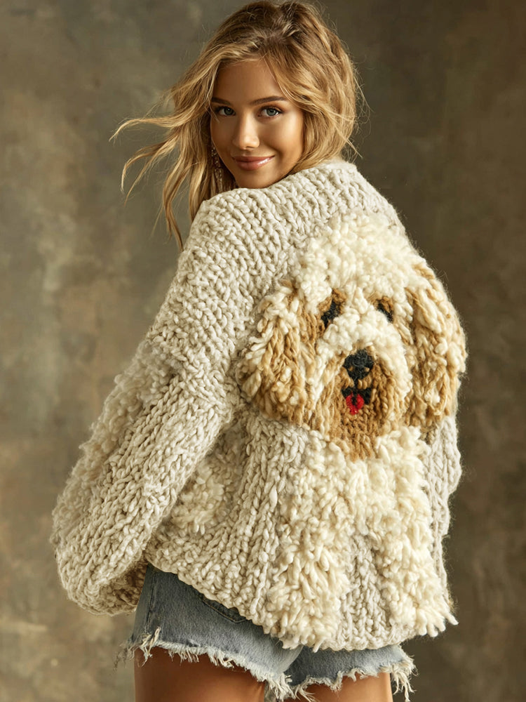 Comstylish Vintage Fluffy Cute Dogs Felt Cozy Knit Sweater
