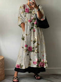 Women's Art Rose Pattern Cotton Dress