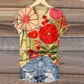 Comstylish Women's Vintage Floral Print V-neck Casual T-shirt
