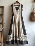 Vintage Lace Patchwork Sleeveless Linen Dress elevenforest