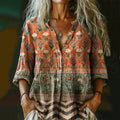 Women's Vintage Floral Collage Art Pattern Print Casual Cotton And Linen Shirt elevenforest