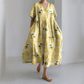 Women's Vintage Bee Art Print Casual V Neck Dress elevenforest