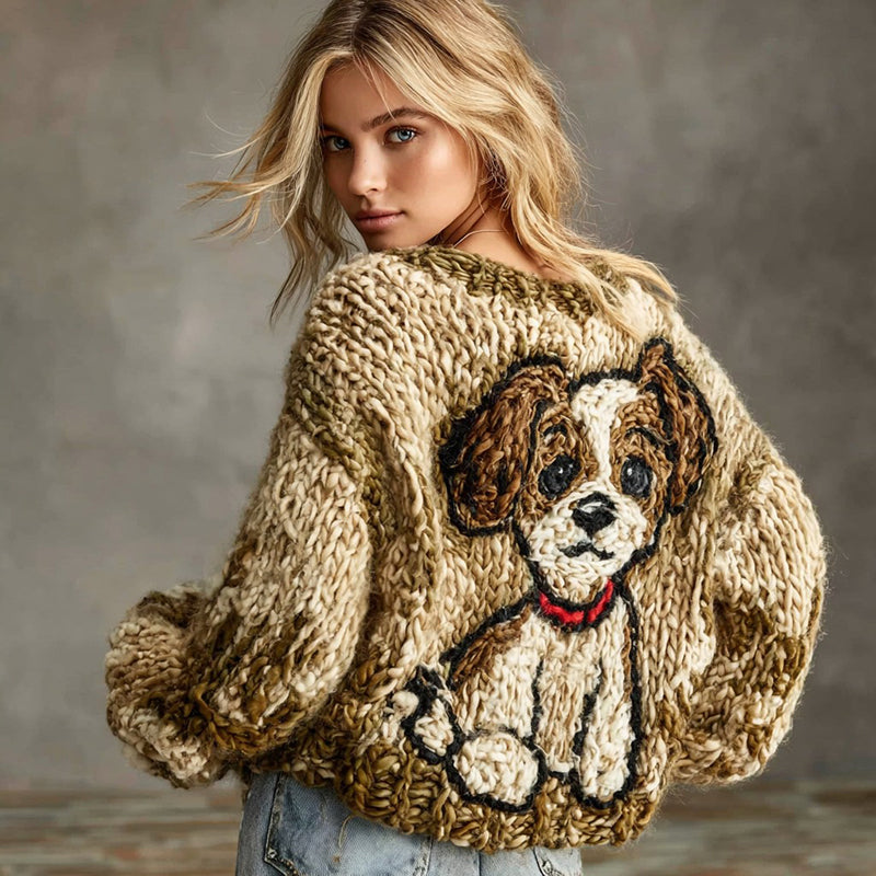 Women's Funny Dog Knitted Jacquard Crew Neck Sweater elevenforest