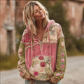 Ladies' Vintage Multi-colored Floral Cotton And Linen Hoodie elevenforest