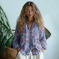 Bohemian Style Paisley Linen Print  Long Sleeve Shirt elevenforest