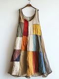 Patchwork Art Linen Blend Vintage Dress elevenforest