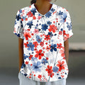Women's Retro Independence Day Floral Art Printed Shirt elevenforest
