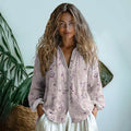 Comstylish Vintage Wildflowers Floral Art Linen Print Long Sleeve Shirt