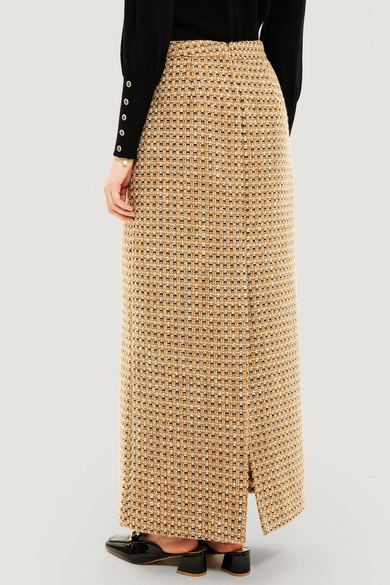 Tweed High Waist Split Maxi Skirt