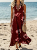Women's Vintage Floral Art Print Pocket Cotton Dress