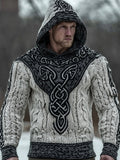Men's Vintage Viking Celtic Knot Contrast Cozy Knit Hoodie elevenforest