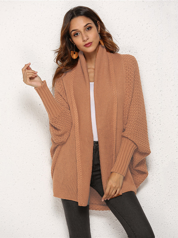 Batwing Sleeves Loose Color Cardigan Tops