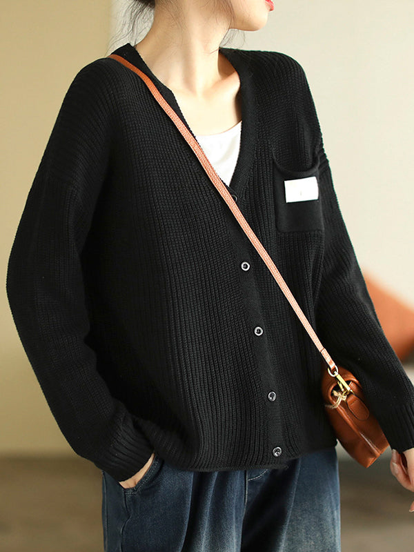 6 Colors Urban Split-joint Color V-neck Cardigan Top