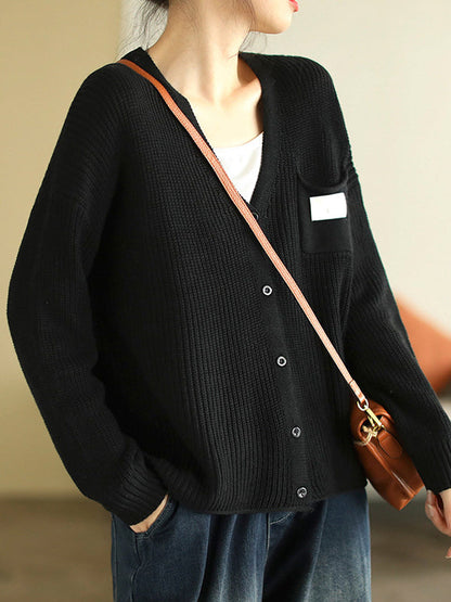 6 Colors Urban Split-joint Color V-neck Cardigan Top