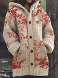 Classy Plum Blossom Velvet Art Cozy Hooded Cardigan elevenforest
