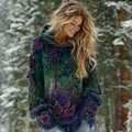 Comstylish Women's Vintage Floral Gradient Celtic Art Knit Cozy Hooded Sweater