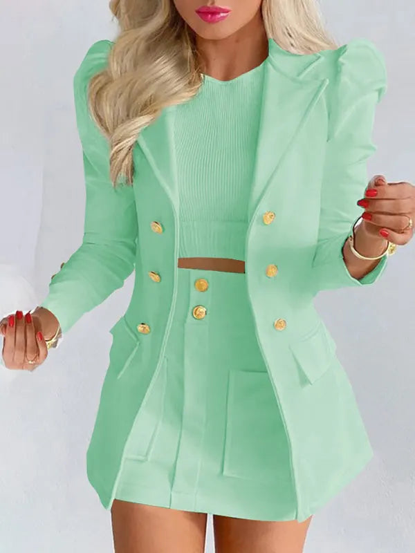 Printed Princess Sleeve Commuter Slim Skirt Suit New Style