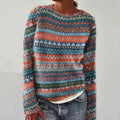 Vintage Geometric Contrast Print Crew Neck Sweater elevenforest
