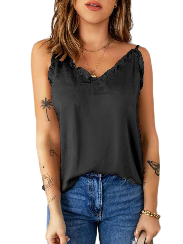 Color Falbala Camisole Vest Top