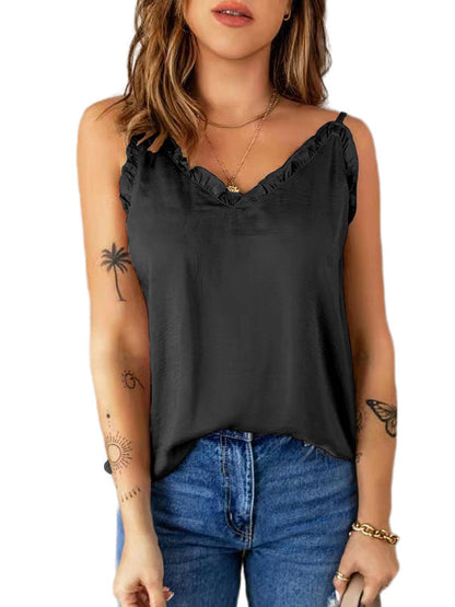 Color Falbala Camisole Vest Top