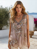 Bohemian Style Three-dimensional Embroidery Sequin Casual Vintage Color Sleeveless Top elevenforest
