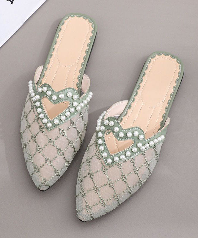 Stylish Black Breathable Mesh Splicing Slide Sandals Nail Bead Jj051
