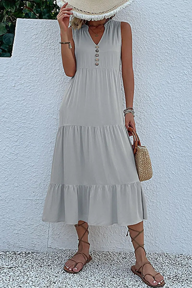 Simplicity Flounce V Neck Vest Dress Dresses