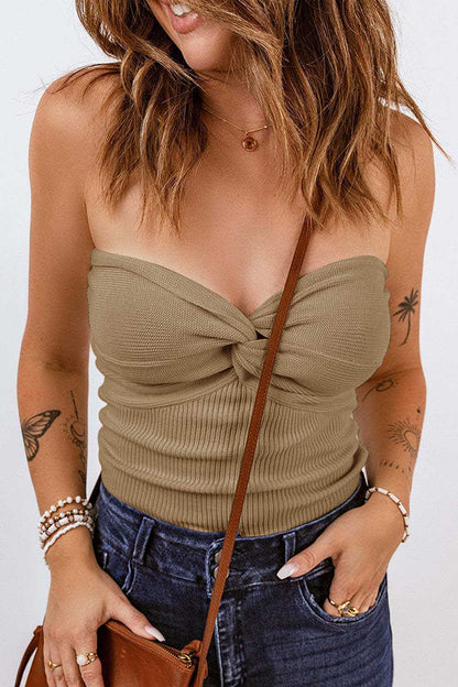 Tube Knit Ribbed Slim Backless Tank Top