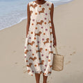 Women's Cute Dachshund Print Crew Neck Tank Midi Dress elevenforest