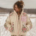 Women's Vintage Floral Patchwork Cozy Stand Collar Knit Sweater elevenforest