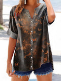Women's Bohemian Butterfly Art Print Casual Cotton And Linen Shirt