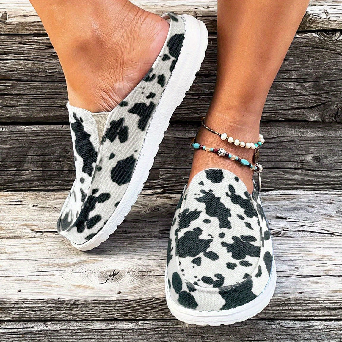 Flat Canvas Mules, Closed Toe Slip on Non Slip Round Toe Loafers, Outdoor Slippers Se1039