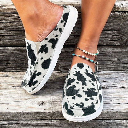 Flat Canvas Mules, Closed Toe Slip on Non Slip Round Toe Loafers, Outdoor Slippers Se1039