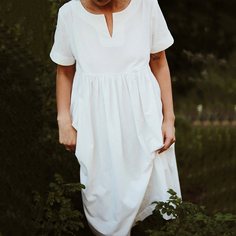 Women's Simple Retro Short Folded Sleeves Dress elevenforest