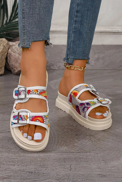 White Crochet Thick Sole Slippers