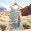 Women's Retro Loose Floral Patchwork Linen Suspender Sleeveless Tank Top elevenforest