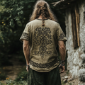 Men's Viking Tree Of Life Rune Print Short Sleeve V Neck T-shirt elevenforest