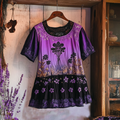 Bohemian Lavender Embroidery Patchwork Art Linen Short Sleeve T-shirt elevenforest