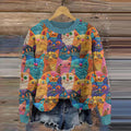 Embroidery Cat Pattern Cozy Knit Sweater elevenforest