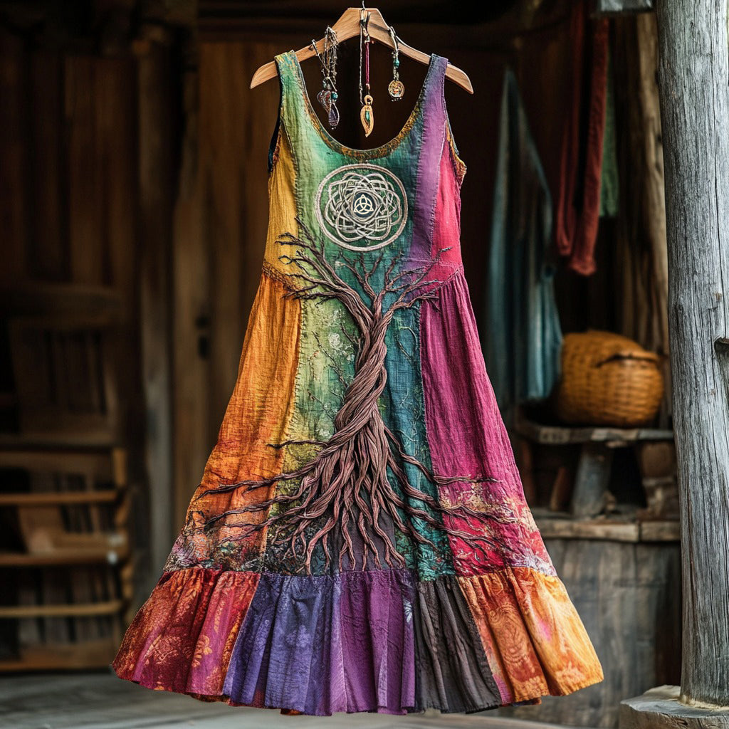 Vintage Life Of Tree Celtic Multicolour Tribal Art Comfy Tank Dress elevenforest