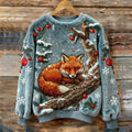 Vintage Christmas Lazy Fox Art Women's Cozy Plush Sweater artswardrobe