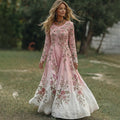Women's Boho Floral Embroidered Floral V Neck Resort Maxi Dress elevenforest