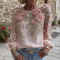 Vintage Pink Roses Glitter Embroidered Cozy Linen Tunic elevenforest