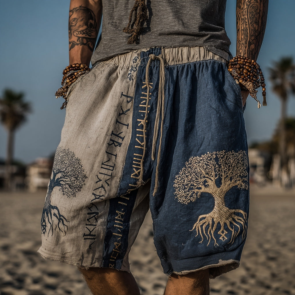 Men's Viking Retro Celtic Tree Of Life Golden Knot Casual Shorts elevenforest