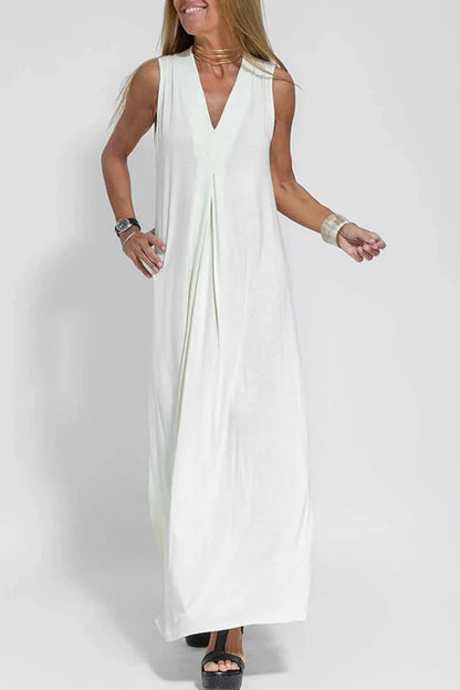 Street Patchwork V Neck Vest Dress Dresses