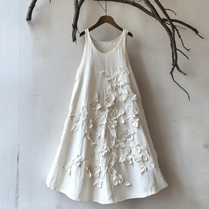 3d Floral Pattern Women's Casual Linen Sleeveless Dress elevenforest