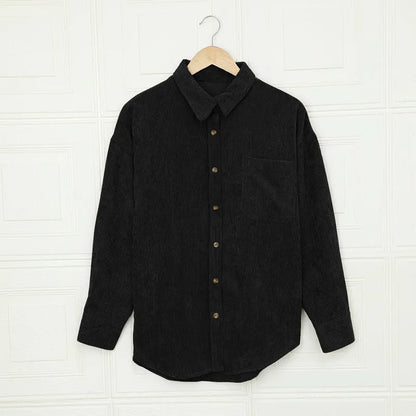 Color ’s Autumn Winter Corduroy Cardigan Shirt With Breasted Collar and Pocket