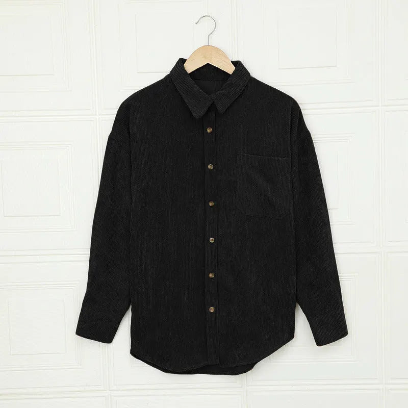 Color ’s Autumn Winter Corduroy Cardigan Shirt With Breasted Collar and Pocket